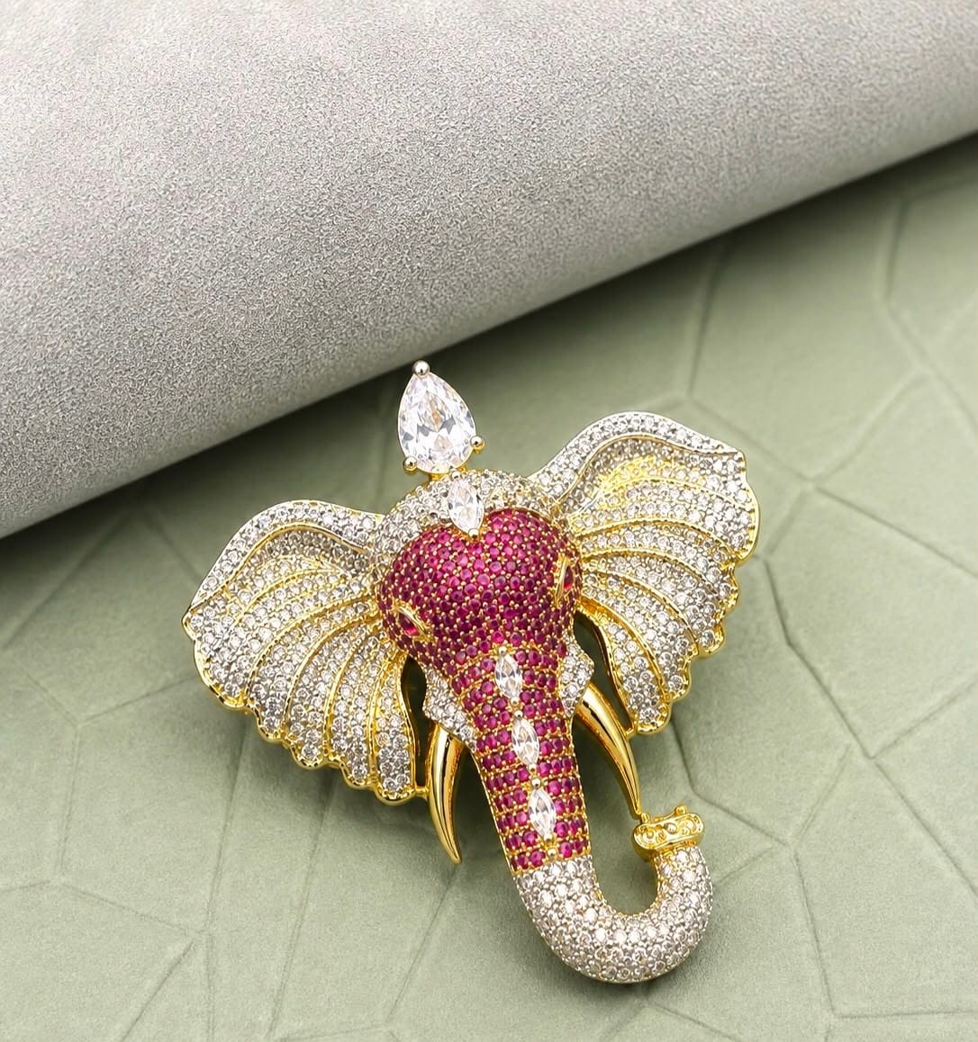 Regal Elephant Crystal Brooch
